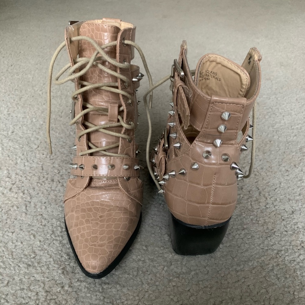 Studded, heeled booties